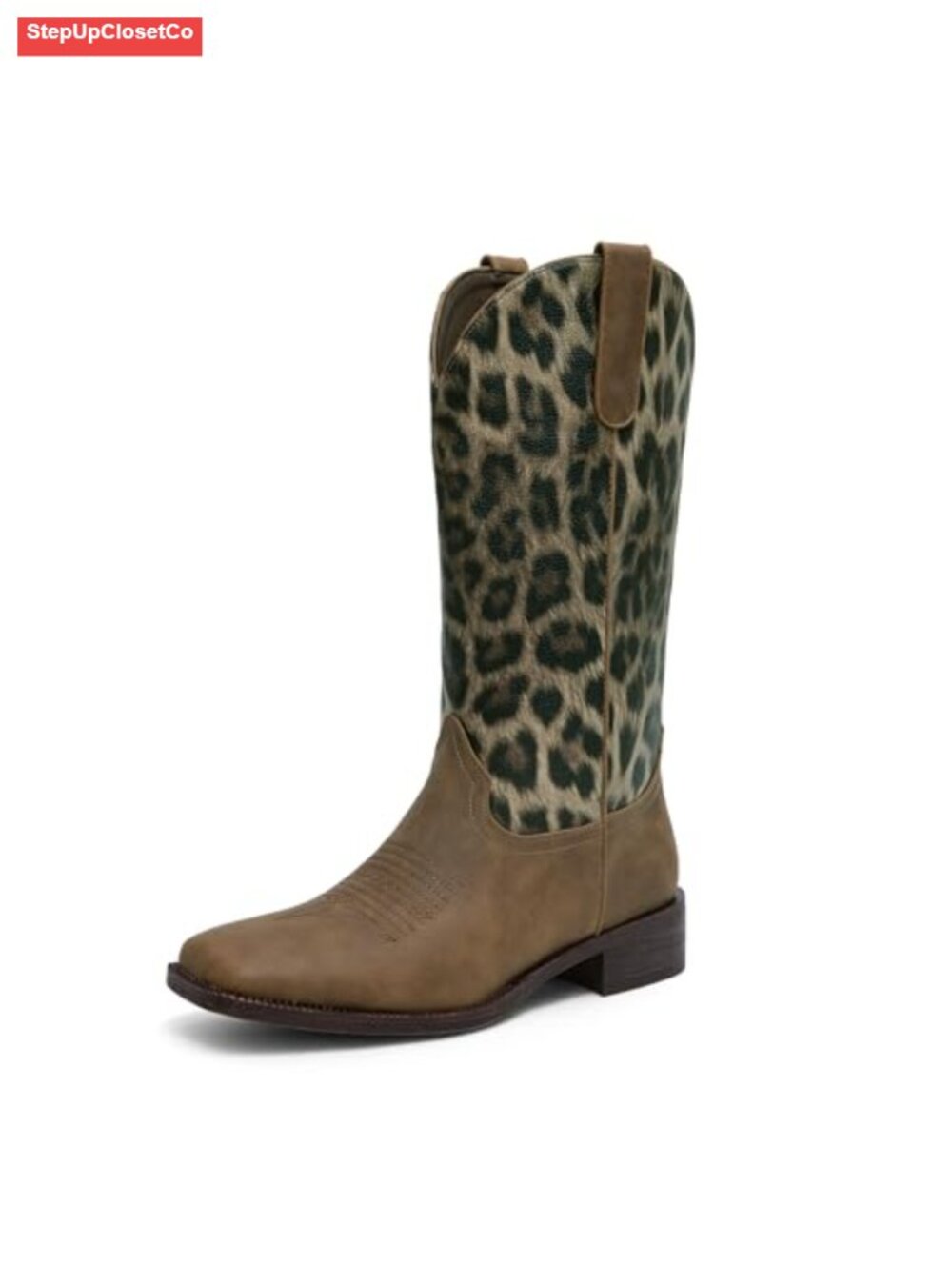 Mid-Calf Cowgirl Boots Square Toe Chunky Low Heel Western Embroidered
